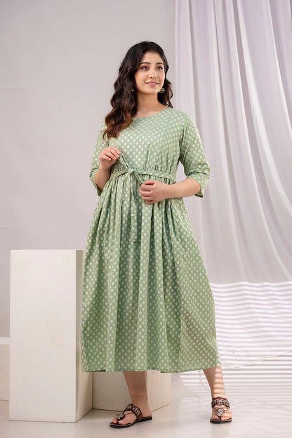 Green Printed Maternity Dress