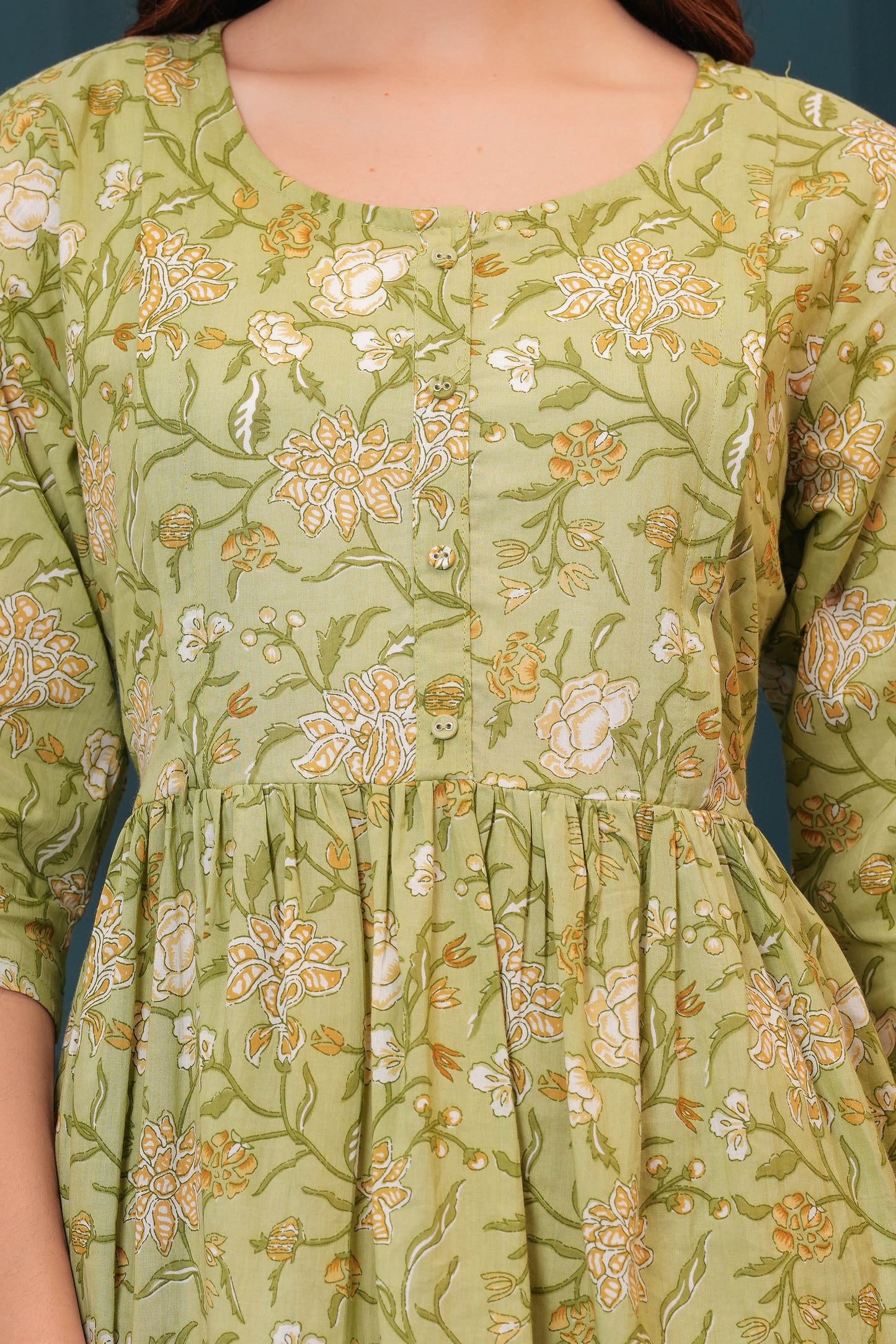 Green Printed Flared Maternity Dress