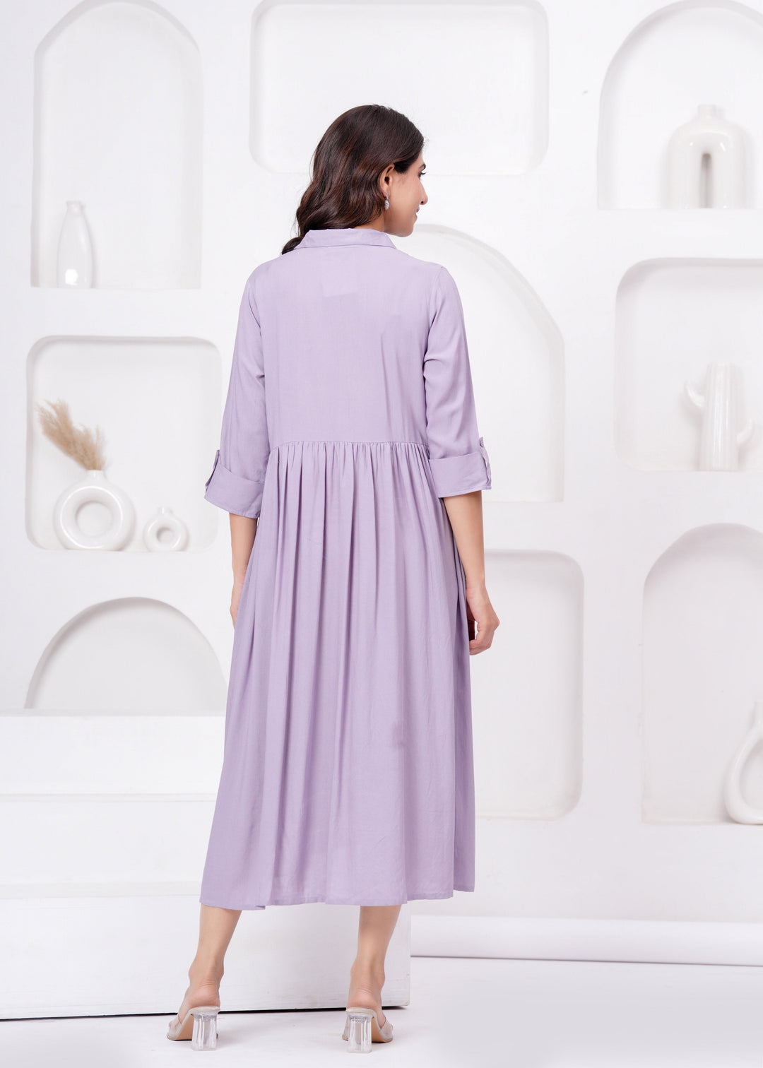 Lavender Solid Flared Maternity Dress