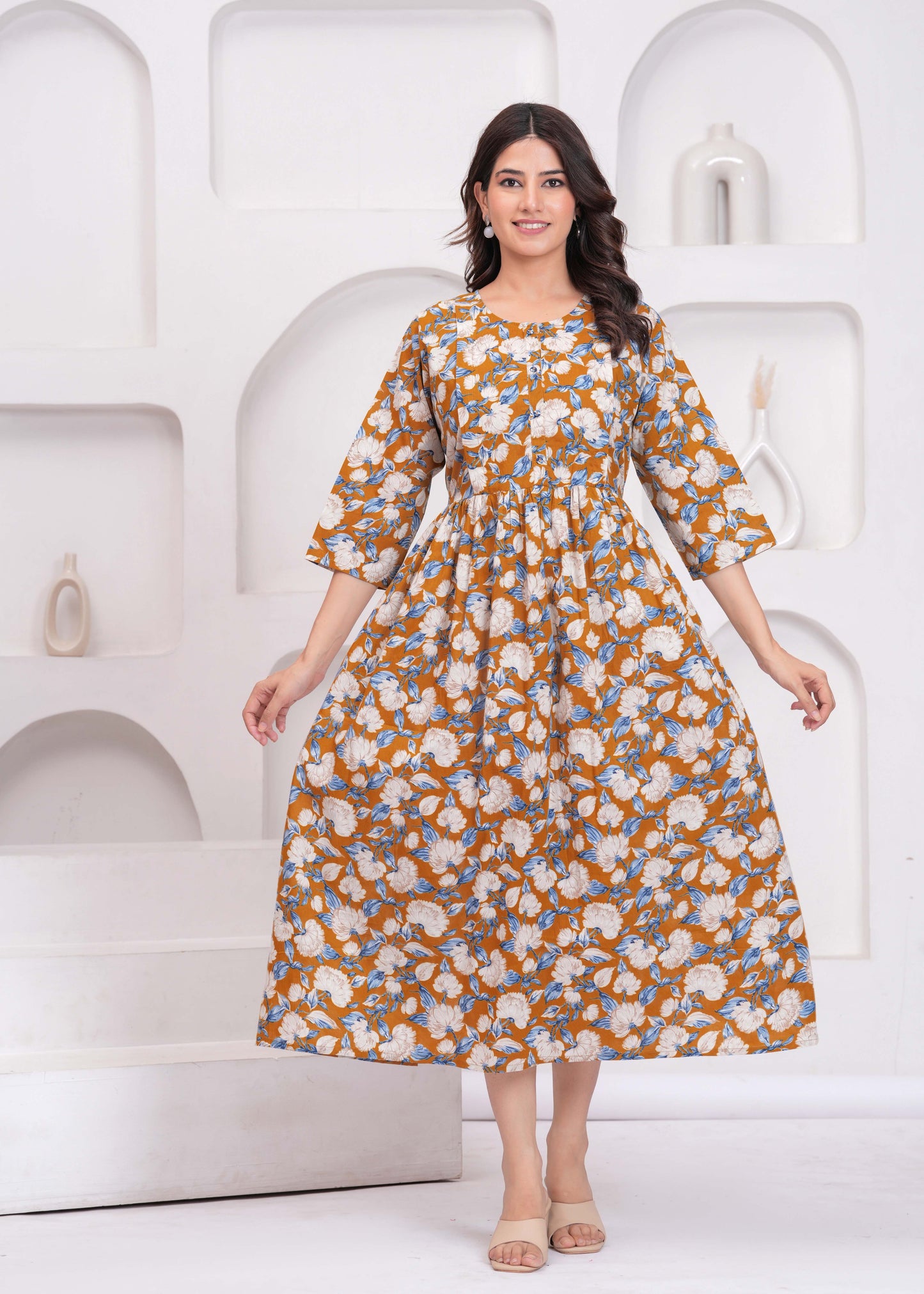 Floral Printed Flared Maternity Dress