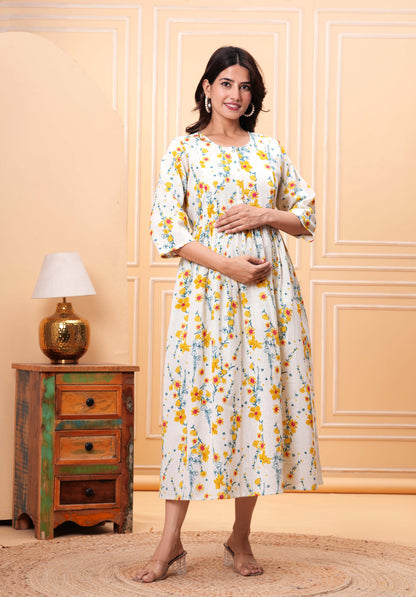 Floral Printed Flared Maternity Dress