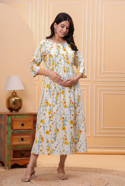 Floral Printed Flared Maternity Dress