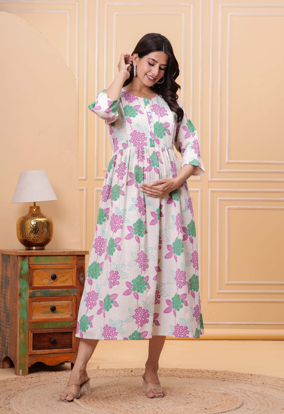 Printed Flared Maternity Dress