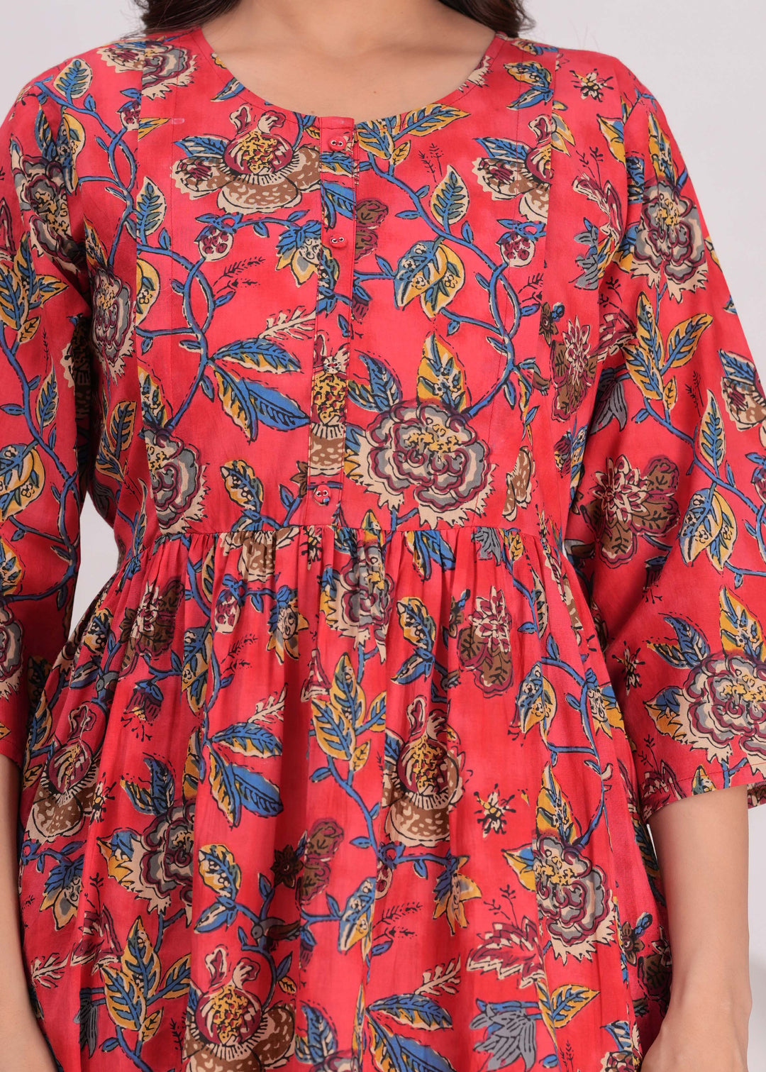 Maroon Floral Printed Flared Maternity Dress