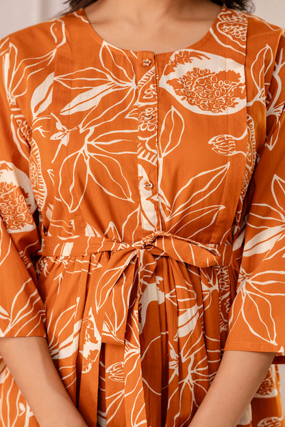 Rust Printed Maternity Dress