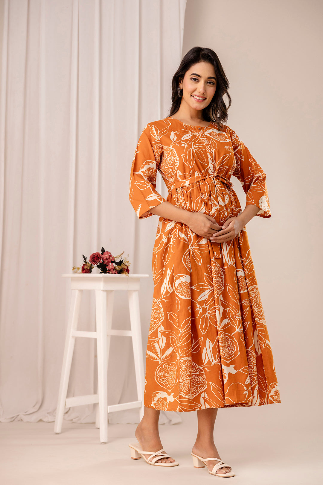 Rust Printed Maternity Dress