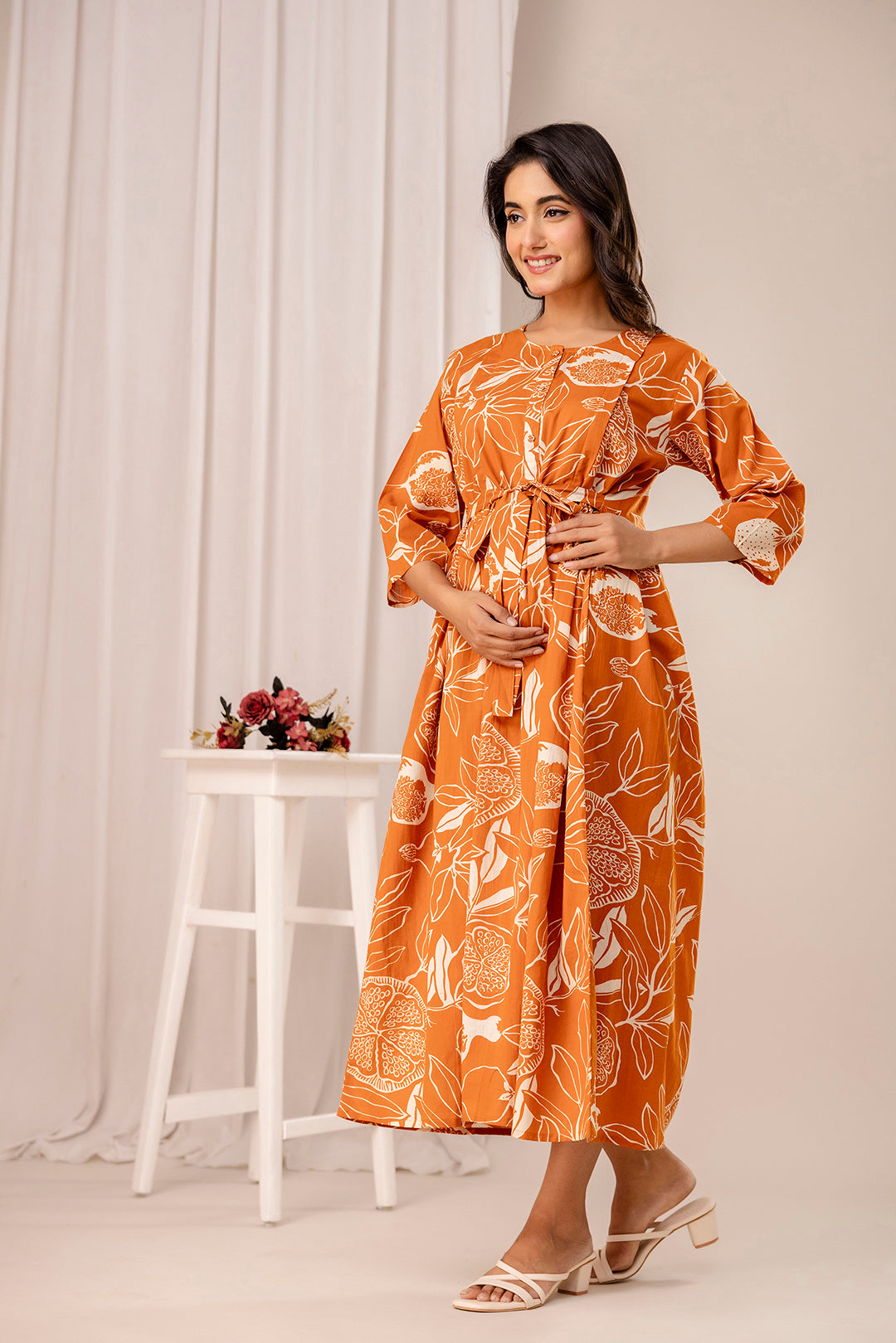 Rust Printed Maternity Dress