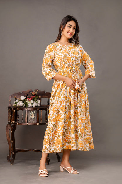Yellow Printed Maternity Dress