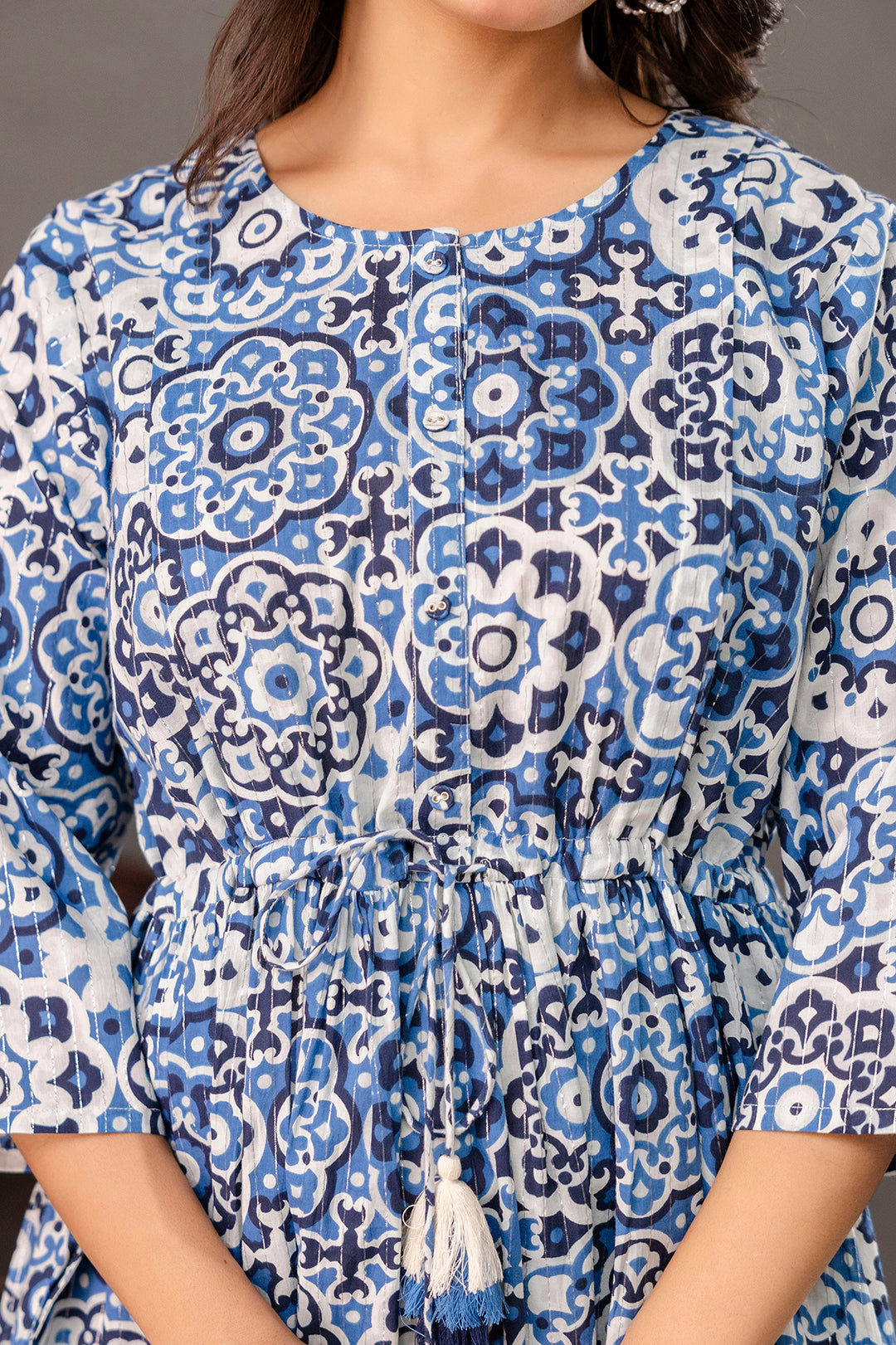 Blue Printed Maternity Dress