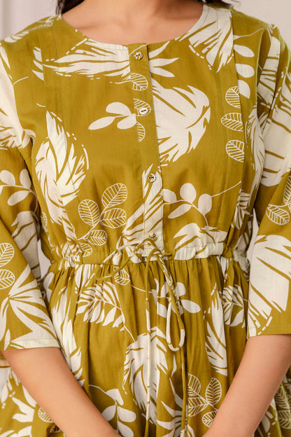 Olive Tropical Printed Maternity Dress