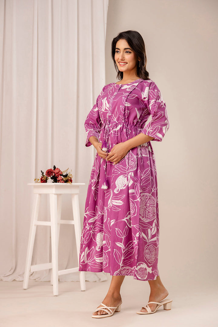 Lavender Printed Maternity Dress