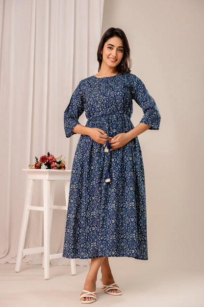 Blue Printed Maternity Dress