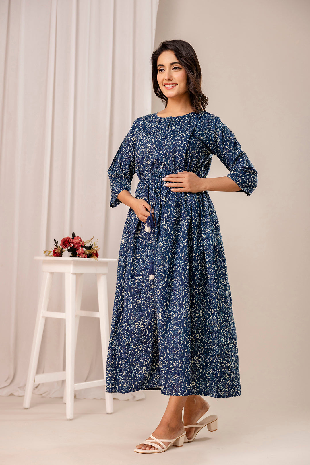 Blue Printed Maternity Dress