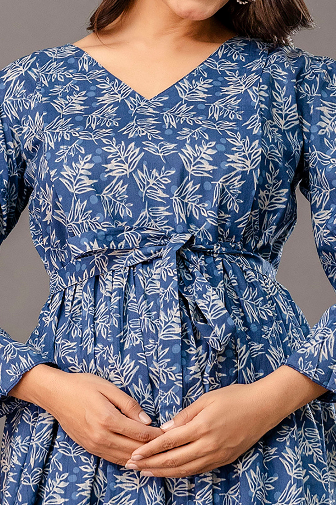Blue Printed Maternity Dress