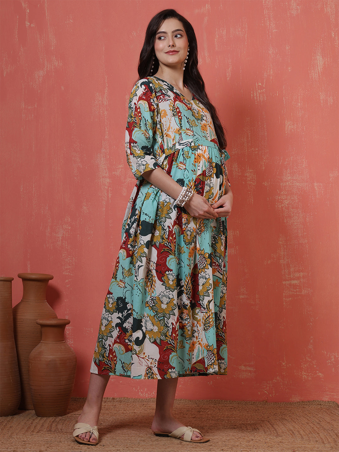 Multicolor Printed Maternity Dress