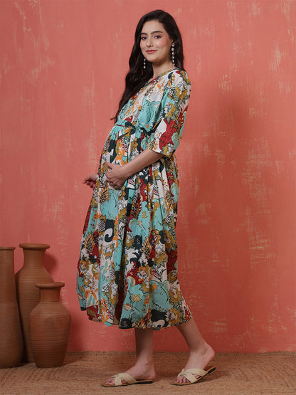 Multicolor Printed Maternity Dress