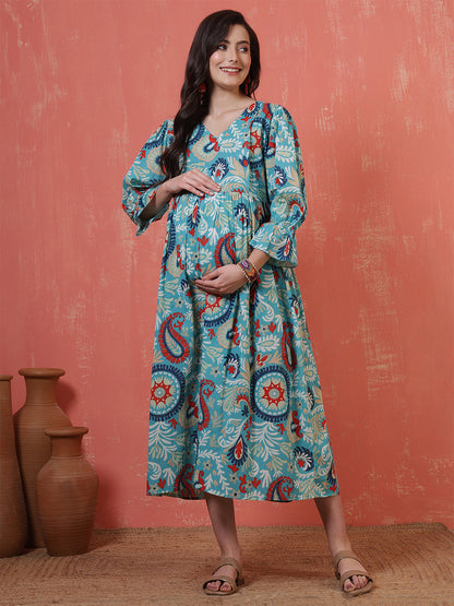 Multicolor Printed Maternity Dress