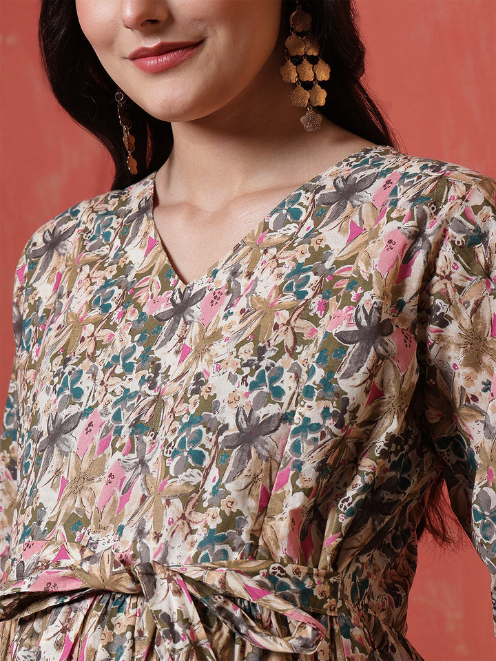 Multicolor Printed Maternity Dress