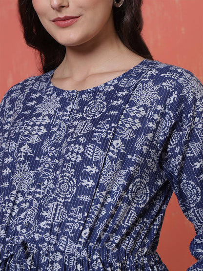 Blue Printed Maternity Dress