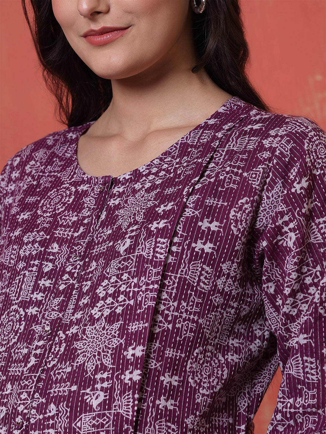Purple Printed Maternity Dress