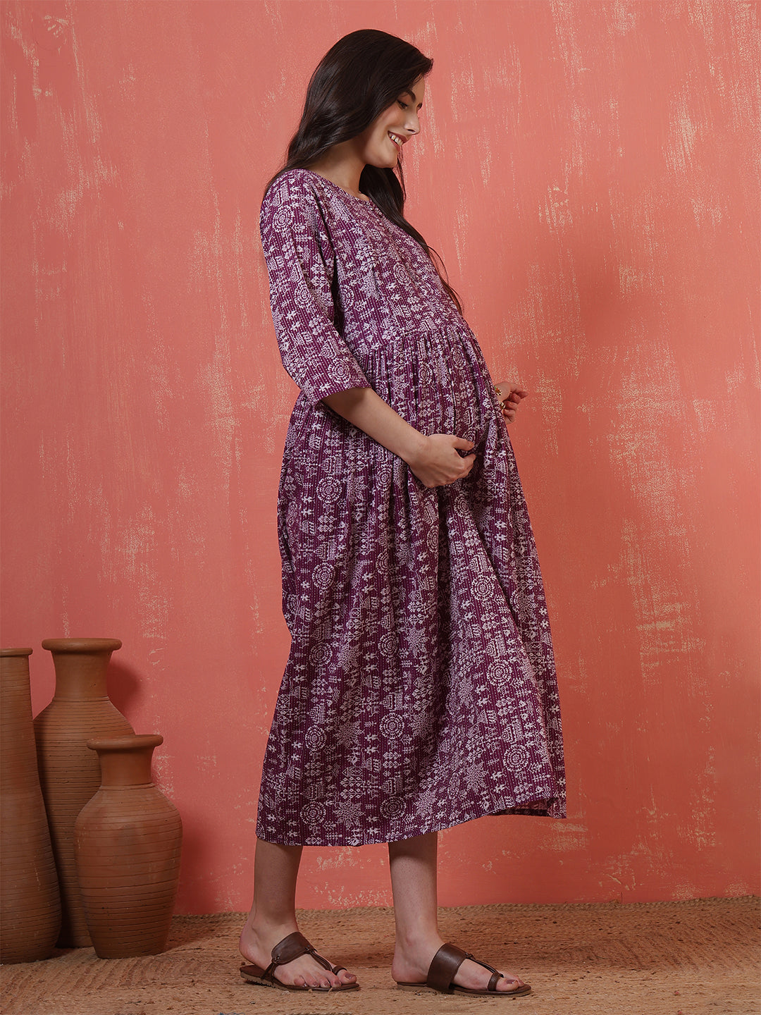 Purple Printed Maternity Dress