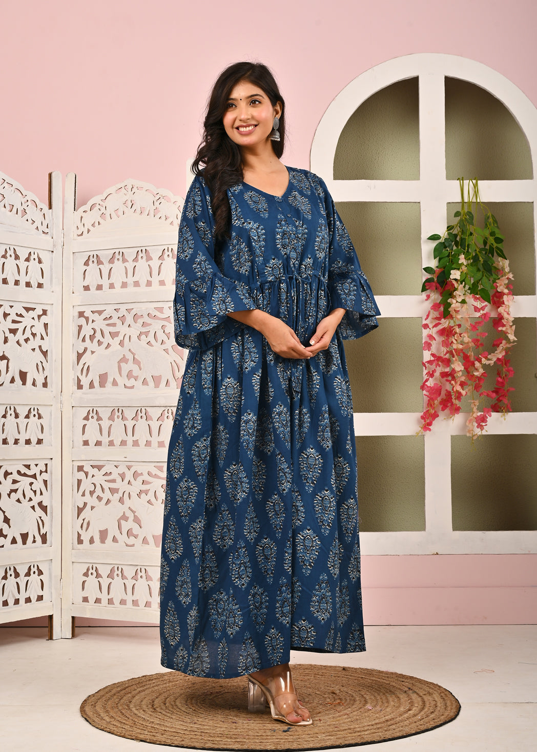 Blue Printed Maternity Dress