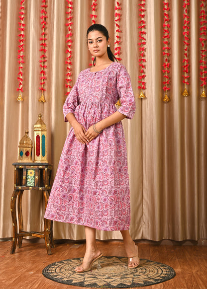 Women Lavender Printed Flared Dress