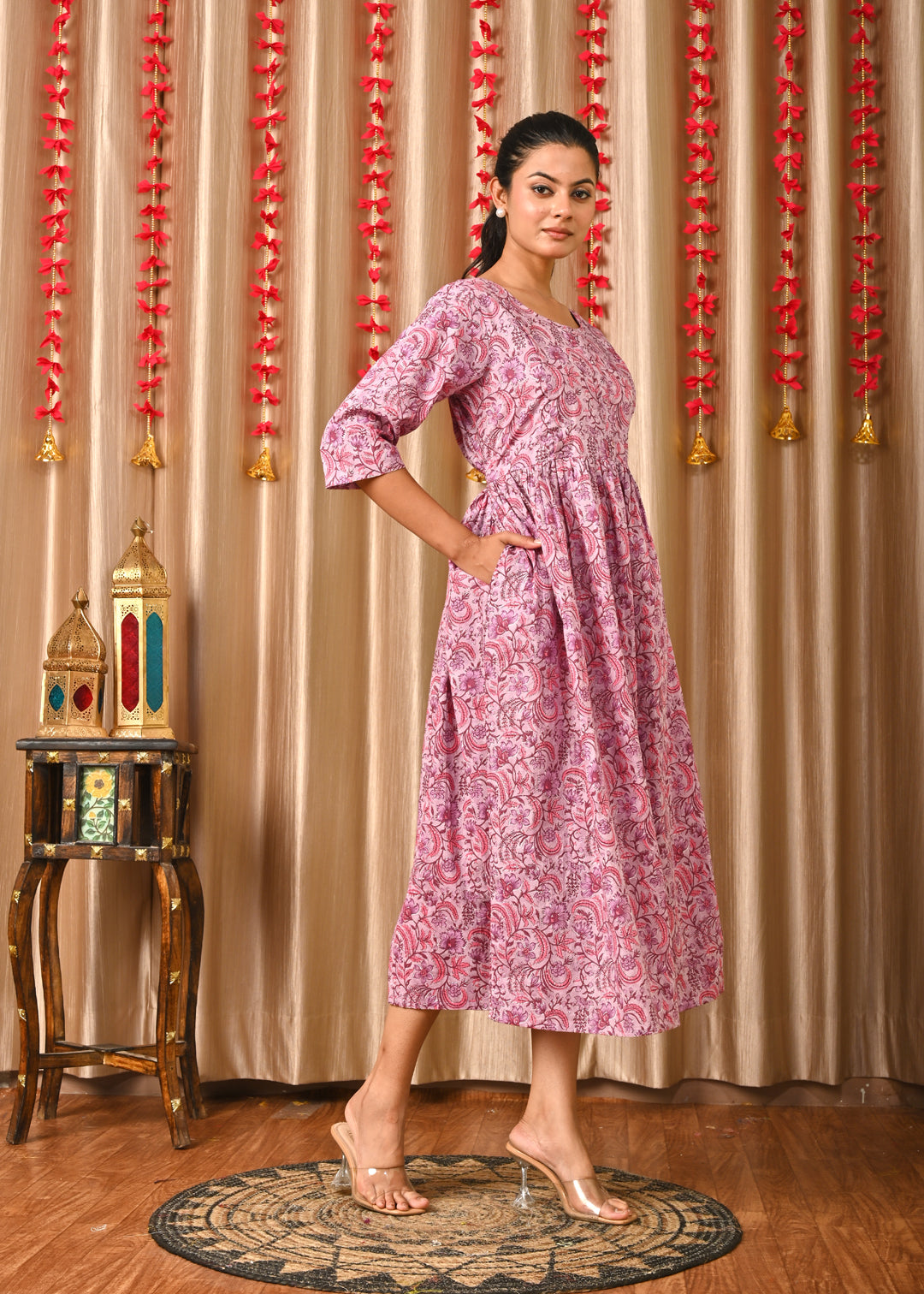 Women Lavender Printed Flared Dress