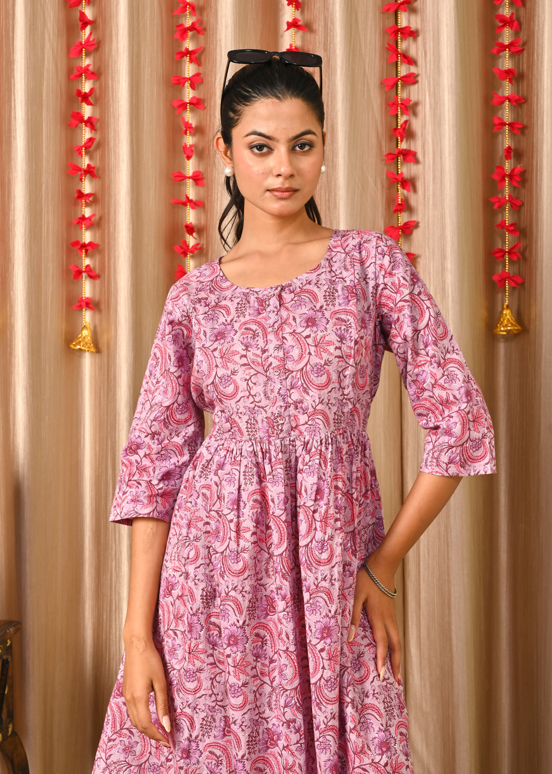 Women Lavender Printed Flared Dress