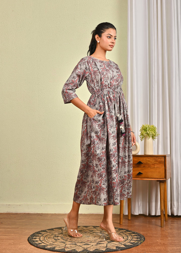 Women Grey Printed Flared Dress