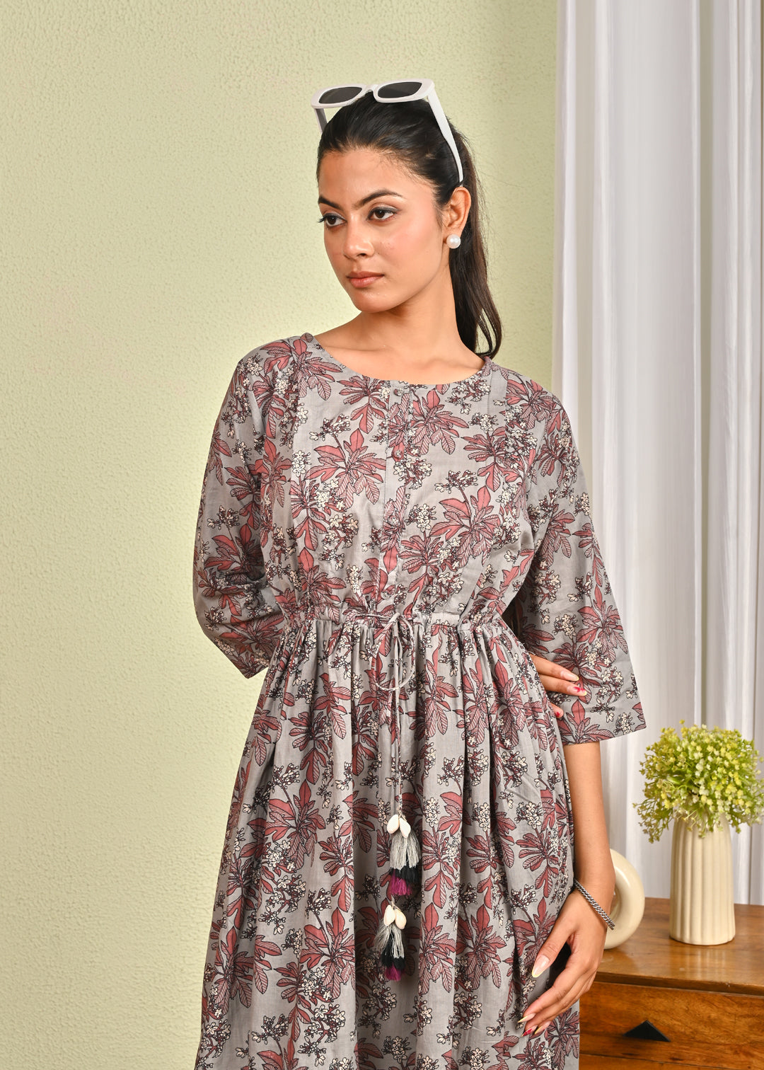 Women Grey Printed Flared Dress