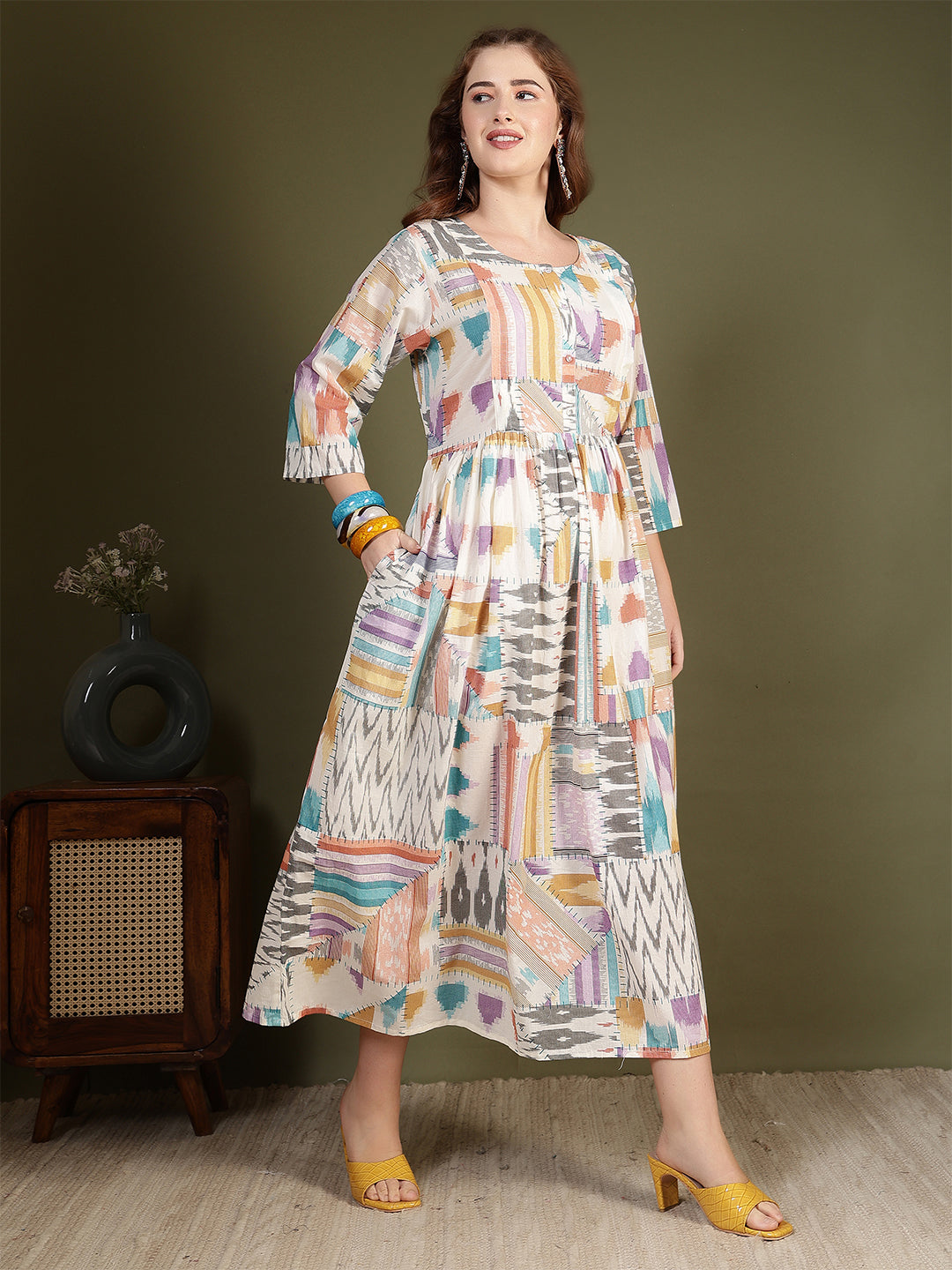 Women Multicolor Printed Flared Dress