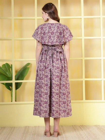 Women Purple Printed Flared Dress
