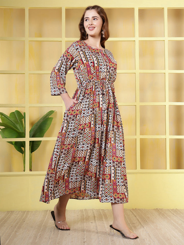 Women Multicolor Printed Flared Dress