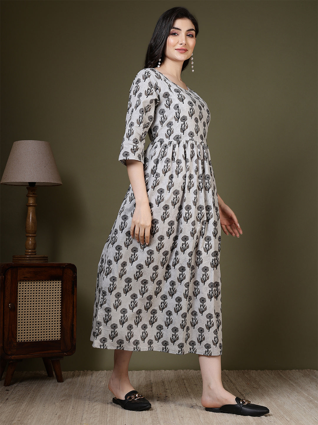 Grey Printed Dress For Women
