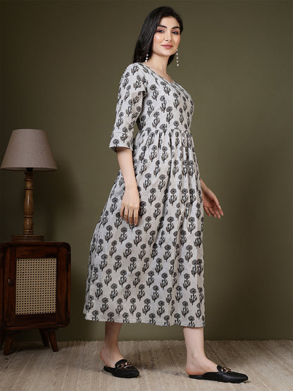 Grey Printed Dress For Women