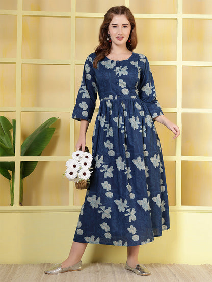 Blue Printed Dress For Women
