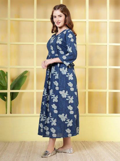 Blue Printed Dress For Women
