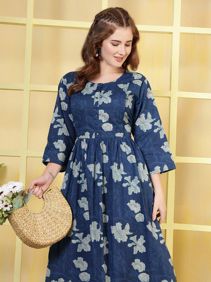 Blue Printed Dress For Women