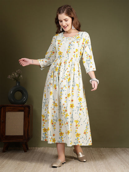 Off white Printed Flared Dress for Women