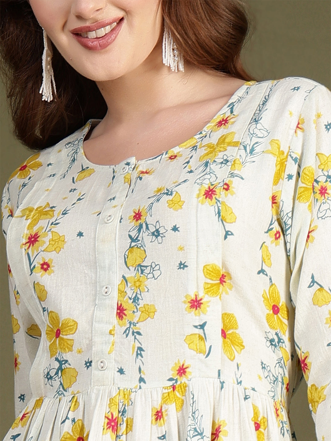 Off white Printed Flared Dress for Women