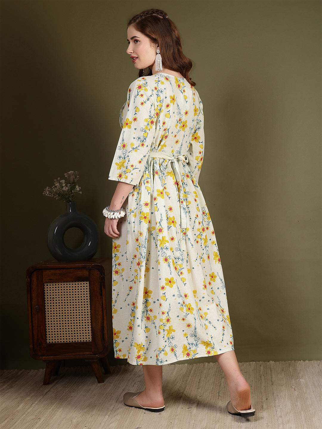 Off white Printed Flared Dress for Women