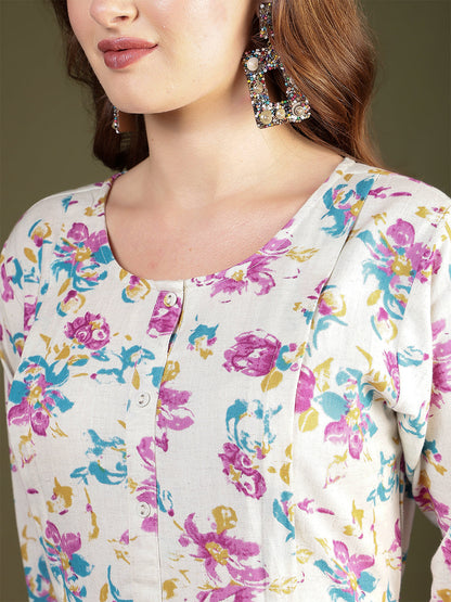 Off white Printed Flared Dress for Women