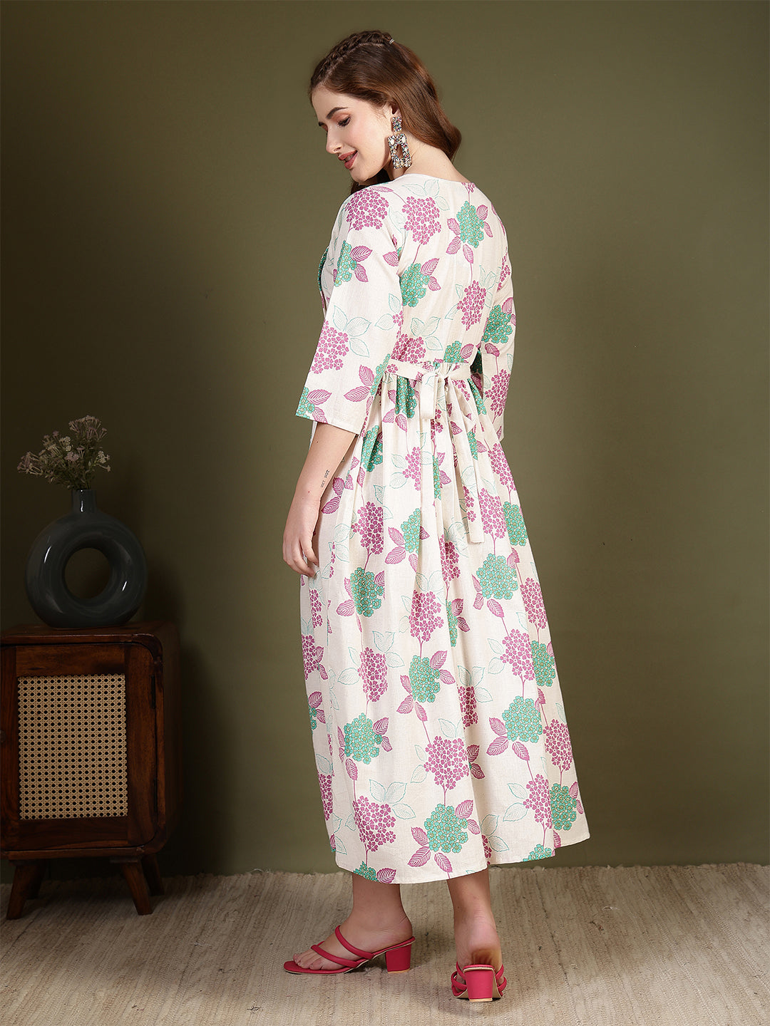 Off white Printed Flared Dress for Women