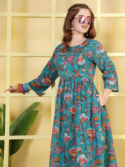 Blue Floral Printed Dress for Women