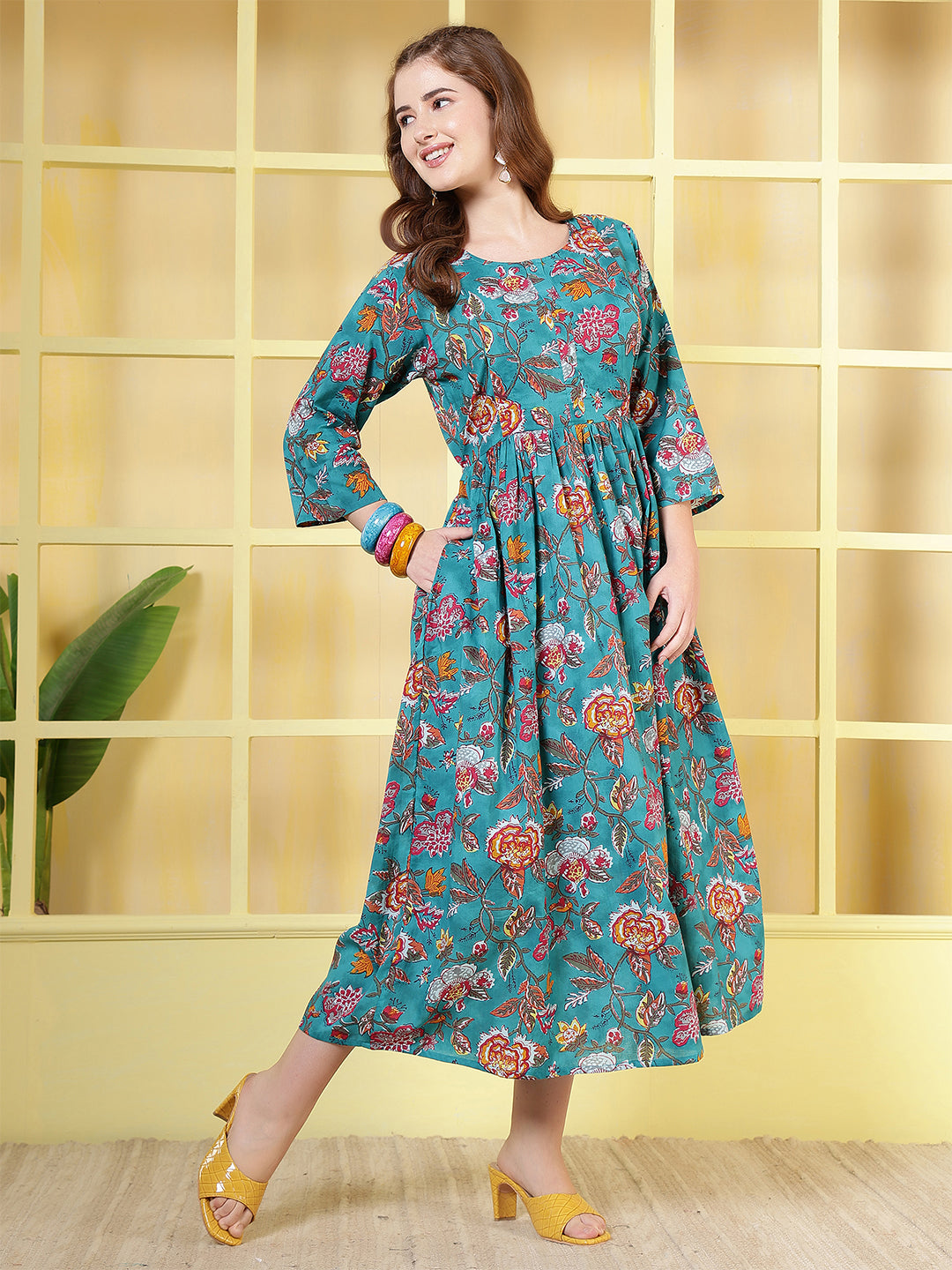 Blue Floral Printed Dress for Women