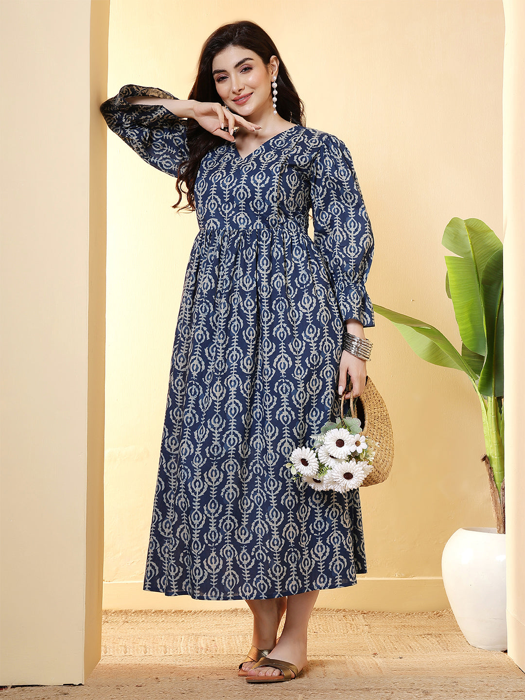 Blue Printed Dress for Women