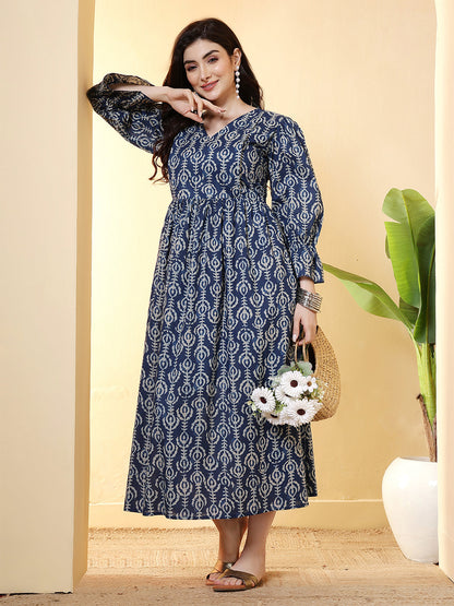 Blue Printed Dress for Women