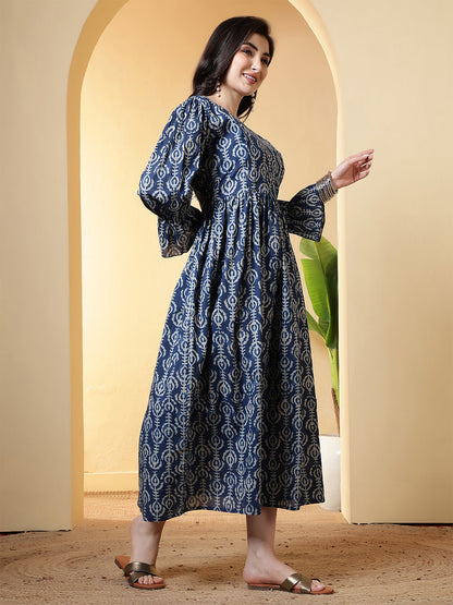 Blue Printed Dress for Women