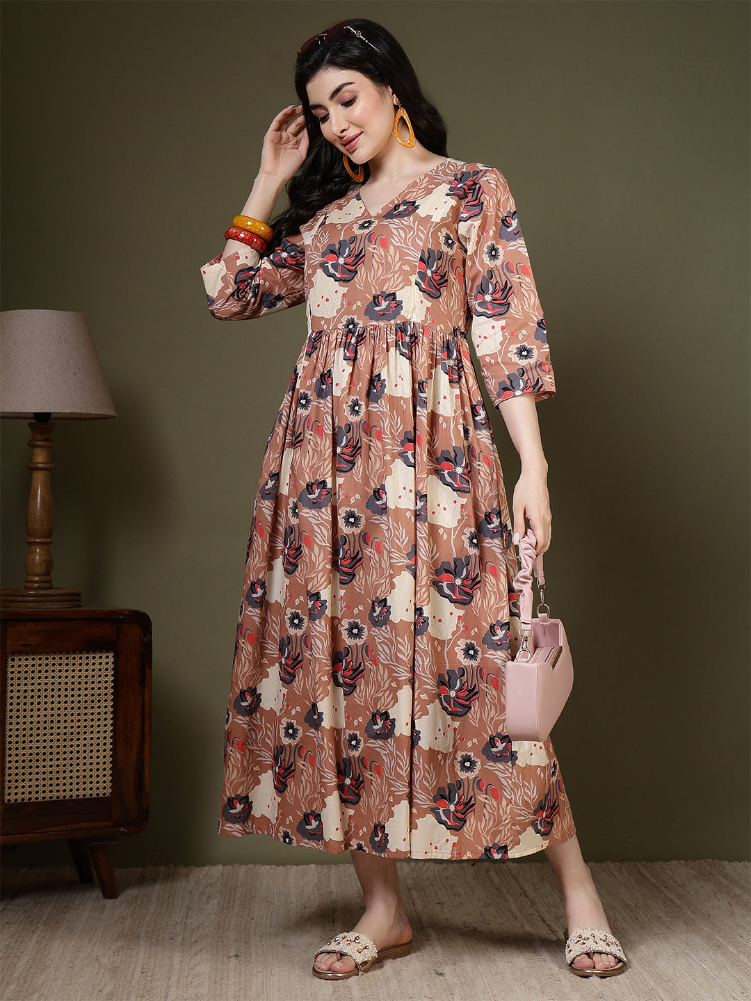 Taupe Printed Dress for Women